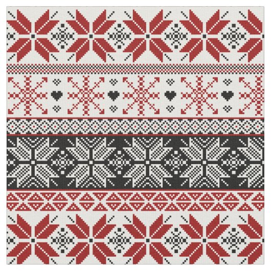 Red and Black Winter Fair Isle Pattern Stof (Close Up)