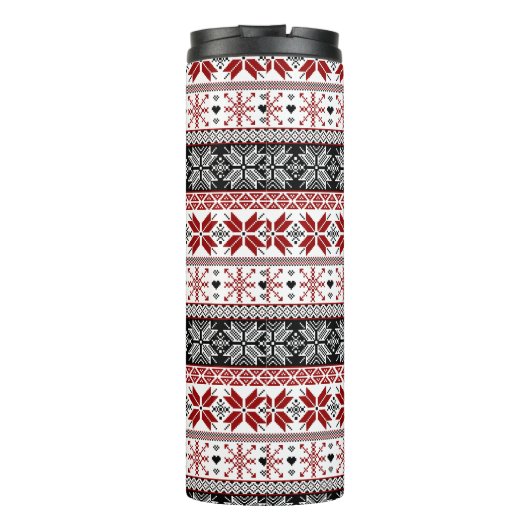 Red and Black Winter Fair Isle Pattern Thermosbeker (Achterkant)