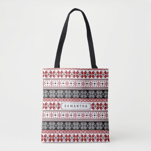 Red and Black Winter Fair Isle Pattern Tote Bag (Voorkant)