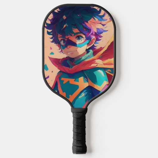 Red and Blue Anime Superhero Boy Pickleball Paddle (Voorkant)