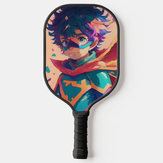 Red and Blue Anime Superhero Boy Pickleball Paddle (Achterkant)