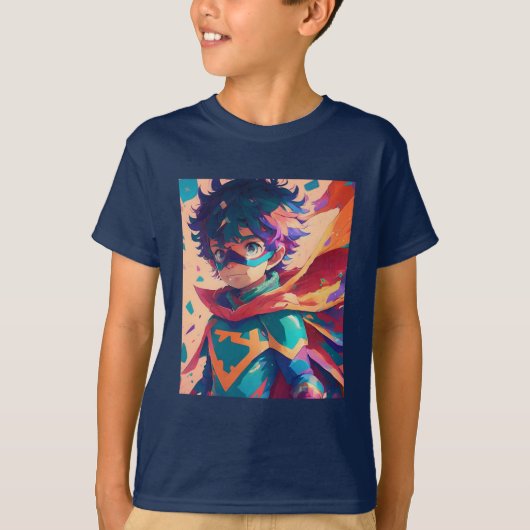 Red and Blue Anime Superhero Boy T-shirt (Voorkant)