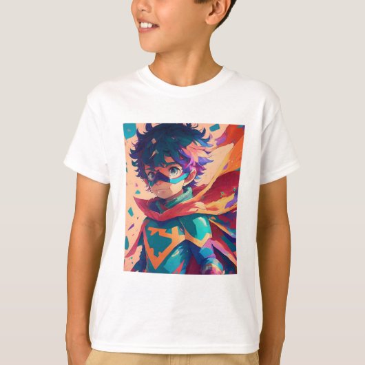 Red and Blue Anime Superhero Boy T-shirt (Voorkant)