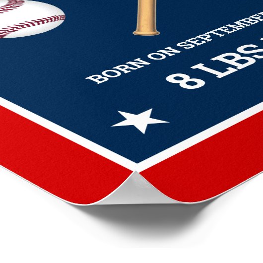 Red and Blue Baseball Bats and Balls Birth Stats Poster (Hoek)