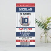 Red and Blue Baseball Ticket Birthday Invitation Kaart (Staand voorkant)