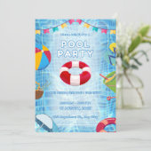 Red And Blue Bold Pool Party Kaart (Staand voorkant)