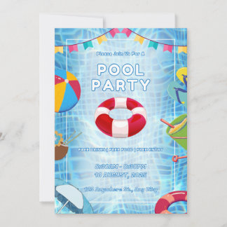 Red And Blue Bold Pool Party Kaart
