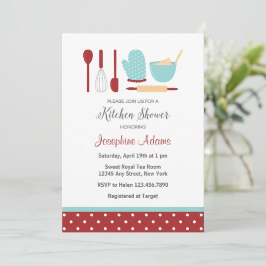 Red and Blue Bridal Shower Invitation Kaart (Staand voorkant)