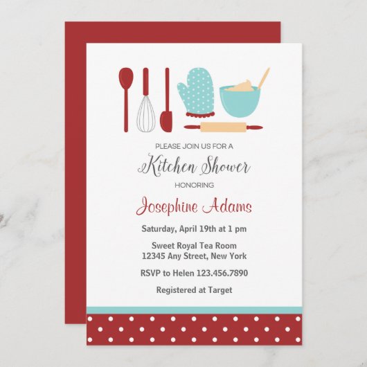 Red and Blue Bridal Shower Invitation Kaart (Voorkant / Achterkant)
