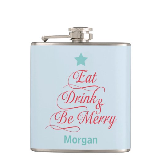 Red and Blue Eat Drink and Be Merry Heupfles (Voorkant)