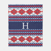 Red and Blue Fair Isle Nordic Argyle Monogram Fleece Deken (Voorkant)