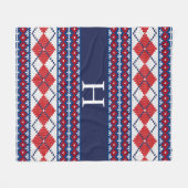 Red and Blue Fair Isle Nordic Argyle Monogram Fleece Deken (Voorkant (Horizontaal))