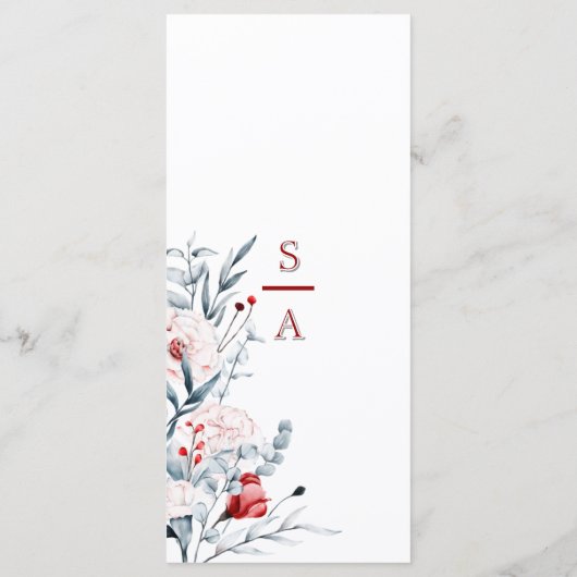 Red And Blue Flower Floral Wedding  Menu (Achterkant)