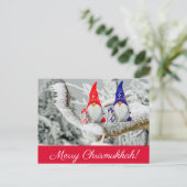 Red and Blue Fun Chrismukkah Santa Elves Briefkaart (Staand voorkant)