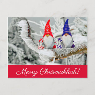 Red and Blue Fun Chrismukkah Santa Elves Briefkaart