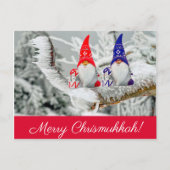 Red and Blue Fun Chrismukkah Santa Elves Briefkaart (Voorkant)