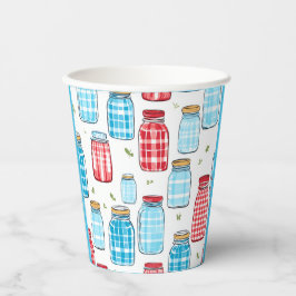 Red and Blue Gingham Mason Jar Pattern  Papieren Bekers