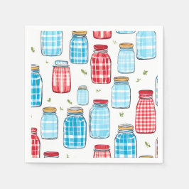 Red and Blue Gingham Mason Jar Pattern  Servet