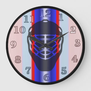 Red and Blue Goalie Mask Hockey Wall Clock Grote Klok