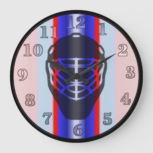 Red and Blue Goalie Mask Hockey Wall Clock Grote Klok (Voorkant)