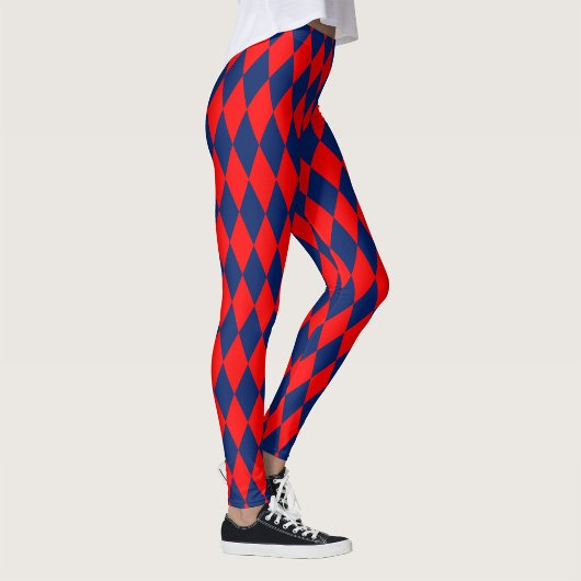Red and Blue Harlequin Checkered Design Leggings