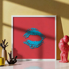 Red and Blue Kissing Lips Poster