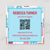 Red and Blue Mason Jar Pattern, QR Code Vierkante Visitekaartje (Achterkant)