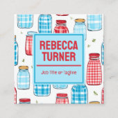 Red and Blue Mason Jar Pattern, QR Code Vierkante Visitekaartje (Voorkant)