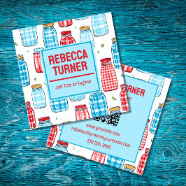 Red and Blue Mason Jar Pattern, QR Code Vierkante Visitekaartje