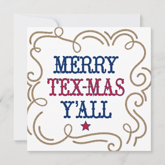 Red and Blue Merry Tex-Mas Y'all Feestdagenkaart (Voorkant)