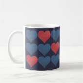 Red and Blue Patterned Hearts Koffiemok (Links)