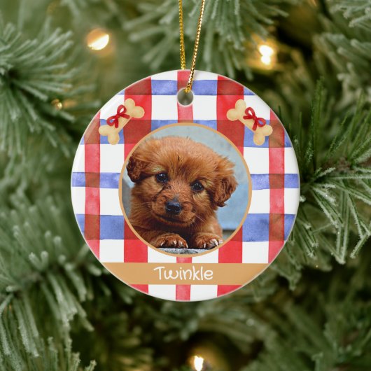Red and Blue Plaid Round Pet Ornament (Boom)