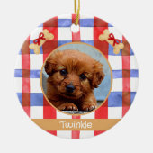 Red and Blue Plaid Round Pet Ornament (Voorkant)