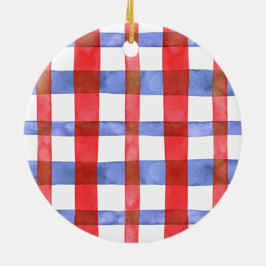 Red and Blue Plaid Round Pet Ornament (Achterkant)
