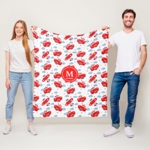 Red and Blue Planes and Clouds Kids Monogram Fleece Deken