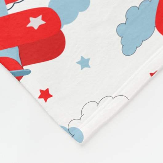 Red and Blue Planes and Clouds Kids Monogram Fleece Deken (Hoek)