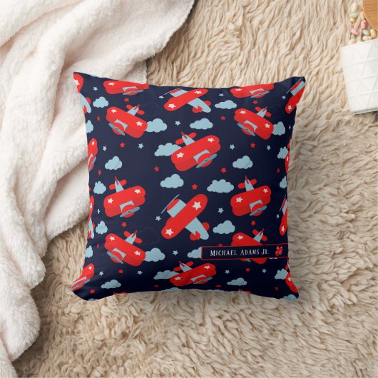 Red and Blue Planes and Clouds Kids Monogram Kussen (Deken)