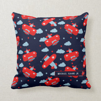 Red and Blue Planes and Clouds Kids Monogram Kussen