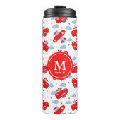 Red and Blue Planes and Clouds Kids Monogram Thermosbeker (Voorkant)