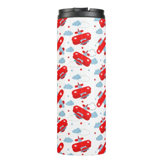 Red and Blue Planes and Clouds Kids Monogram Thermosbeker (Achterkant)