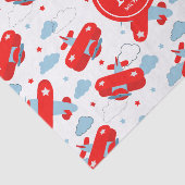 Red and Blue Planes and Clouds Kids Monogram Tissuepapier (Detail)