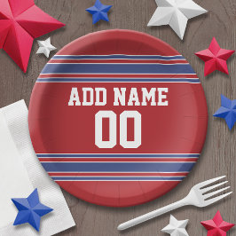 Red and Blue Sports Jersey Birthday Party Papieren Bordje