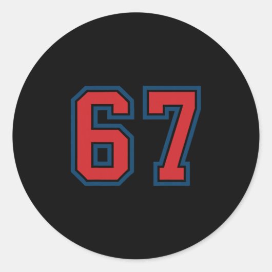 Red And Blue Sports Number 67 Jersey Uniform Playe Ronde Sticker (Voorkant)