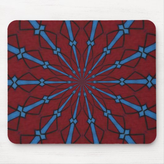 Red and Blue Stained Glass Radial Mousepad Muismat (Voorkant)