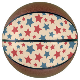 Red and Blue Stars, 4th of July, Beige Background Basketbal