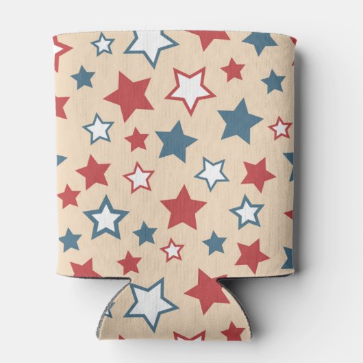 Red and Blue Stars, 4th of July, Beige Background Blikjeskoeler (Achterkant)