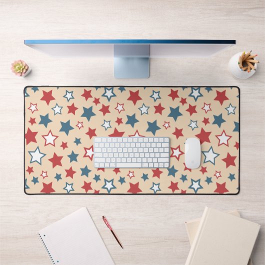 Red and Blue Stars, 4th of July, Beige Background Bureaumat (Kantoor 1)