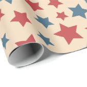 Red and Blue Stars, 4th of July, Beige Background Cadeaupapier (Rol Hoek)