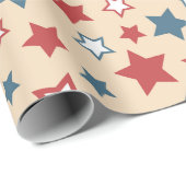 Red and Blue Stars, 4th of July, Beige Background Cadeaupapier (Rol Hoek)