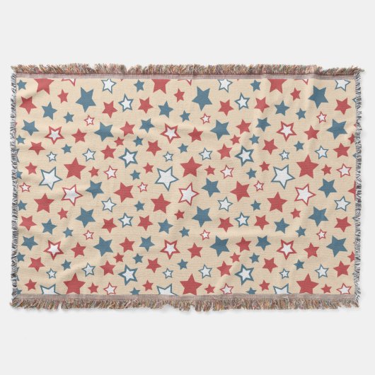 Red and Blue Stars, 4th of July, Beige Background Deken (Voorkant)